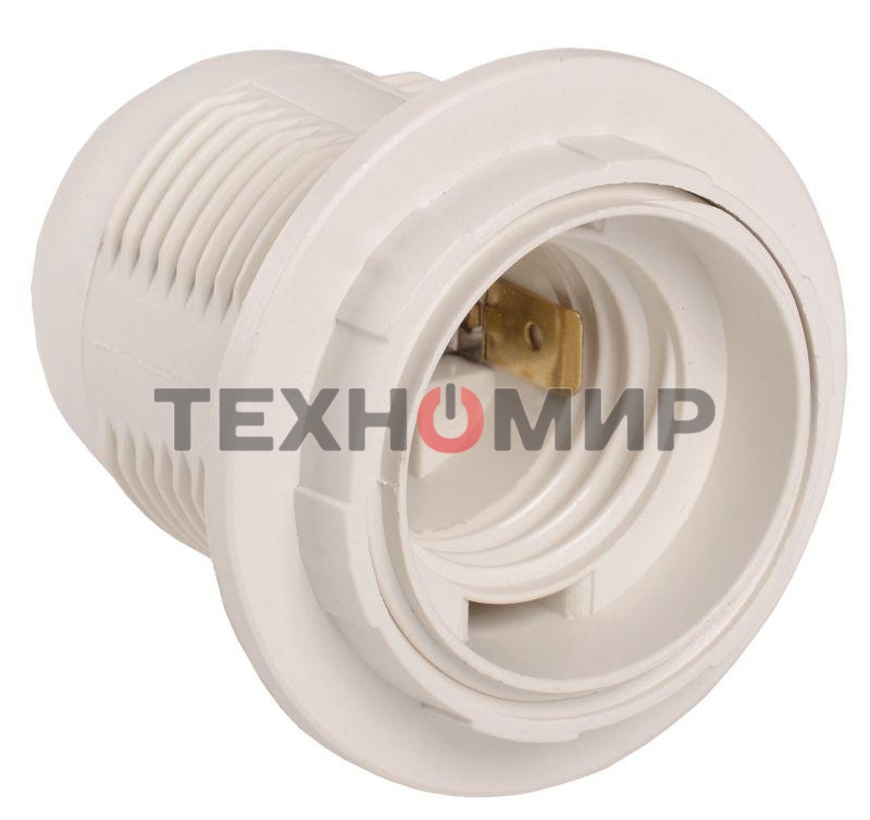 Патрон пластик с кольцом, Е27, белый, стикер на изделии, Iek EPP11-04-01-K01 Ппл27-04-К12