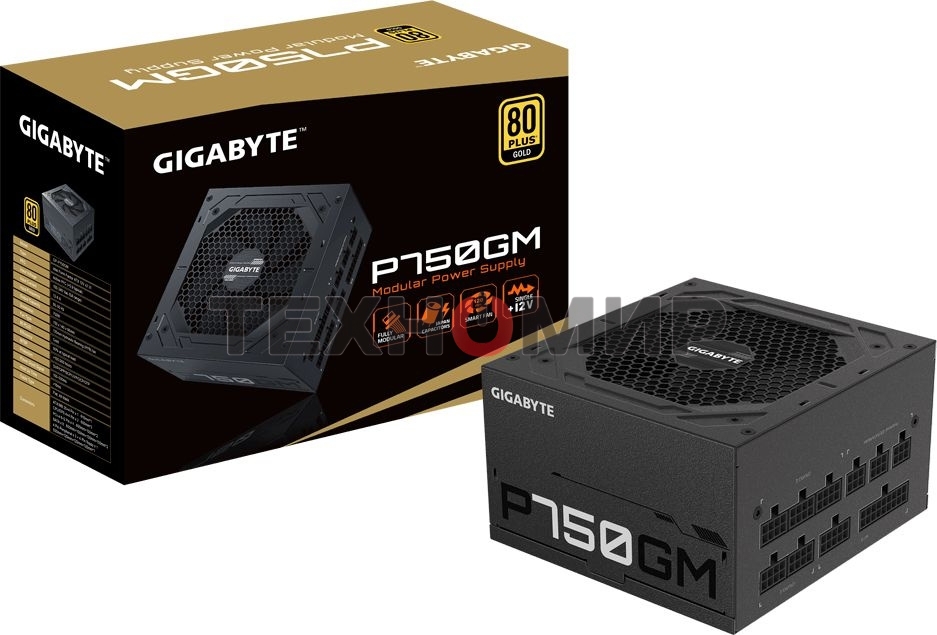 Блок питания Gigabyte P750GM (GP-P750GM), 750Вт, 80 PLUS Gold, 120мм, модульный, черный