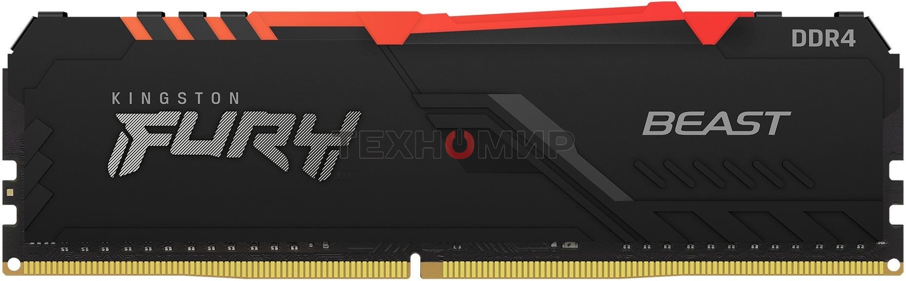 Оперативная память Kingston Fury Beast, DDR4, 16GB (1x16GB), 3200MHz, CL16, DIMM, с радиатором, RGB, черный