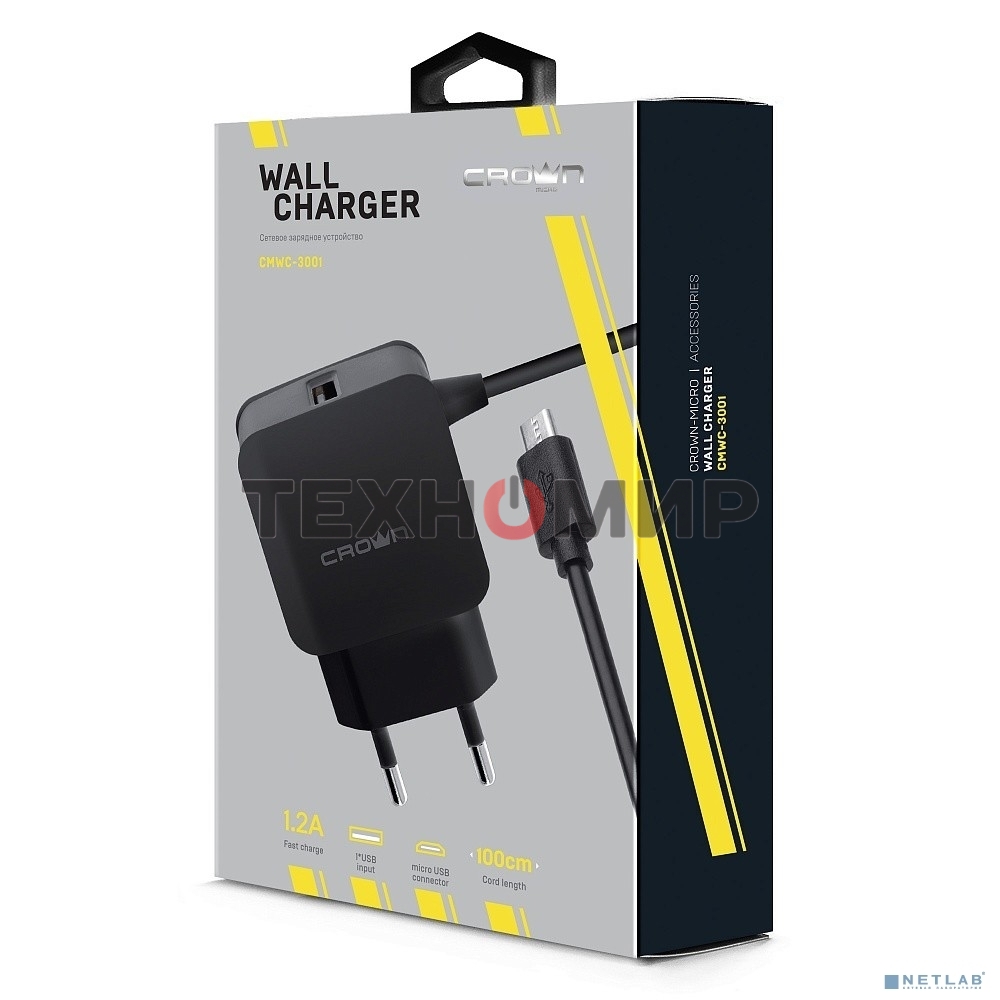 Сетевое зарядное устройство универсальное Crown CMWC-3001 черный