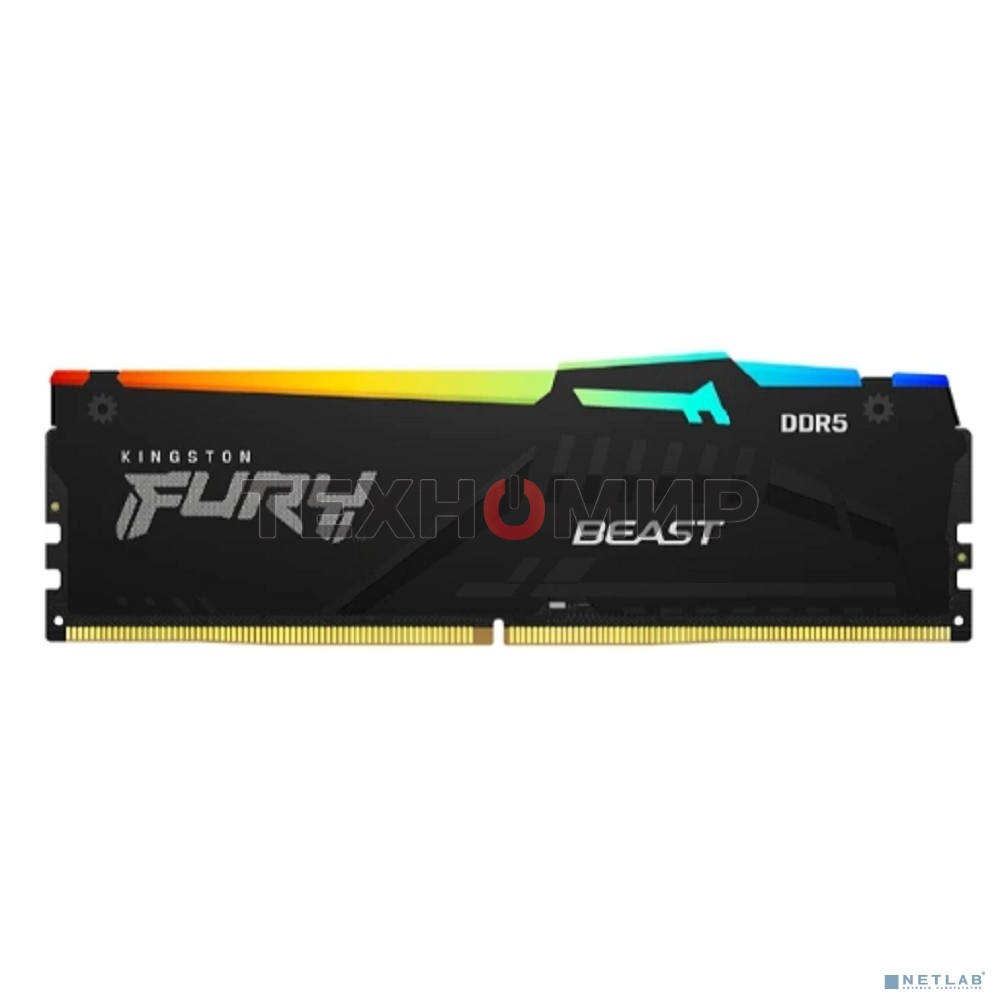 Оперативная память Kingston Fury Beast, DDR5, 32Gb (2x16Gb), 6000MHz, CL36, DIMM, с радиаторами, RGB, черный