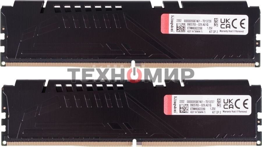 Оперативная память Kingston Fury Beast, DDR5, 32GB (2x16GB), 5200MHz, CL40, DIMM, радиатор, черный