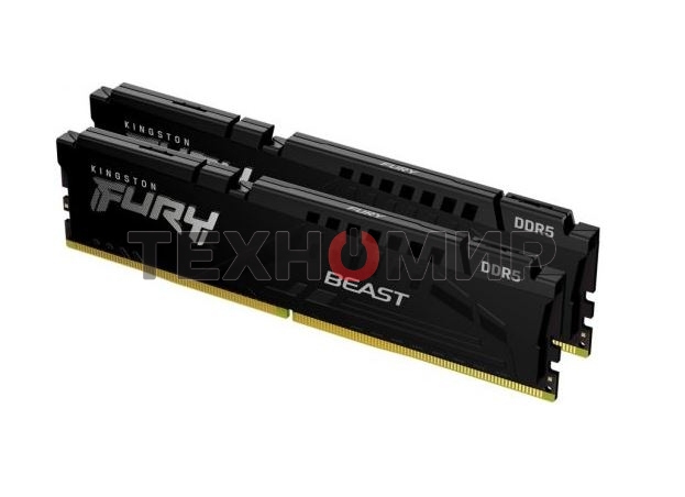 Оперативная память Kingston Fury Beast, DDR5, 32GB (2x16GB), 5200MHz, CL40, DIMM, радиатор, черный