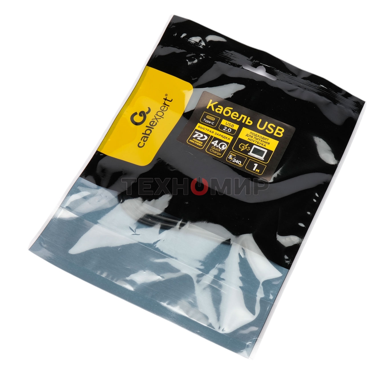 Кабель USB2.0 Cablexpert СС-USB2.0-240W-1M Type-C/Type-C, 5А, 240Вт, PD3.1/QC4.0, медь, 1м, черный, пакет