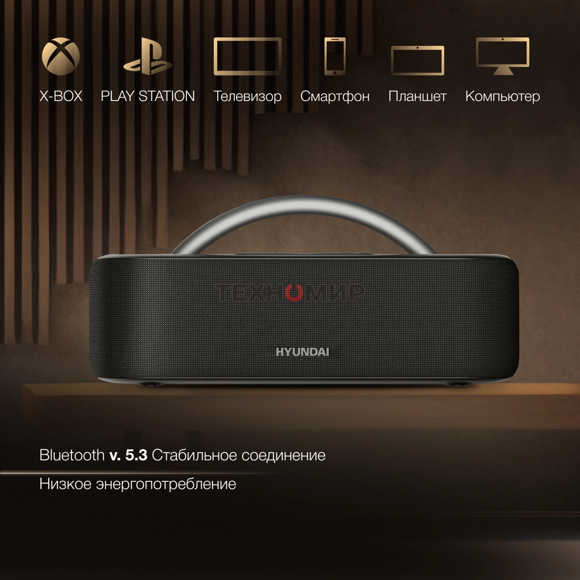 Колонка портатитвная Hyundai H-PS1028 черный 60W 2.0 BT 10м 4400mAh