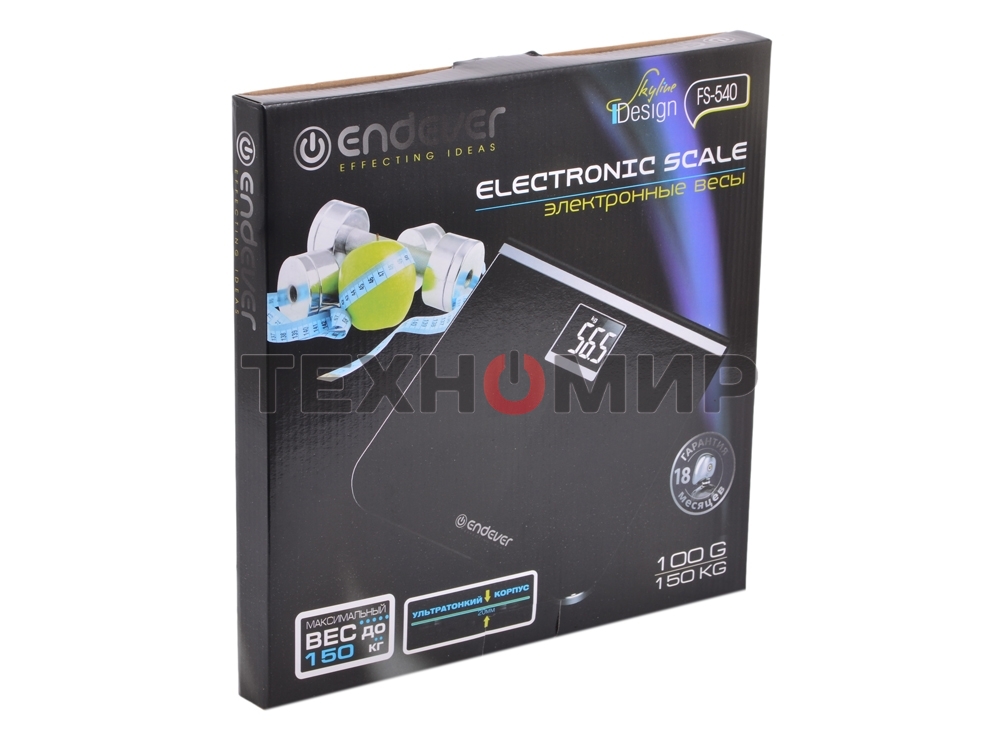 Электронные напольные весы Endever Skyline FS-540, вес до 150 кг., стекло повышенной прочности, LCD-дисплей, авто откл.