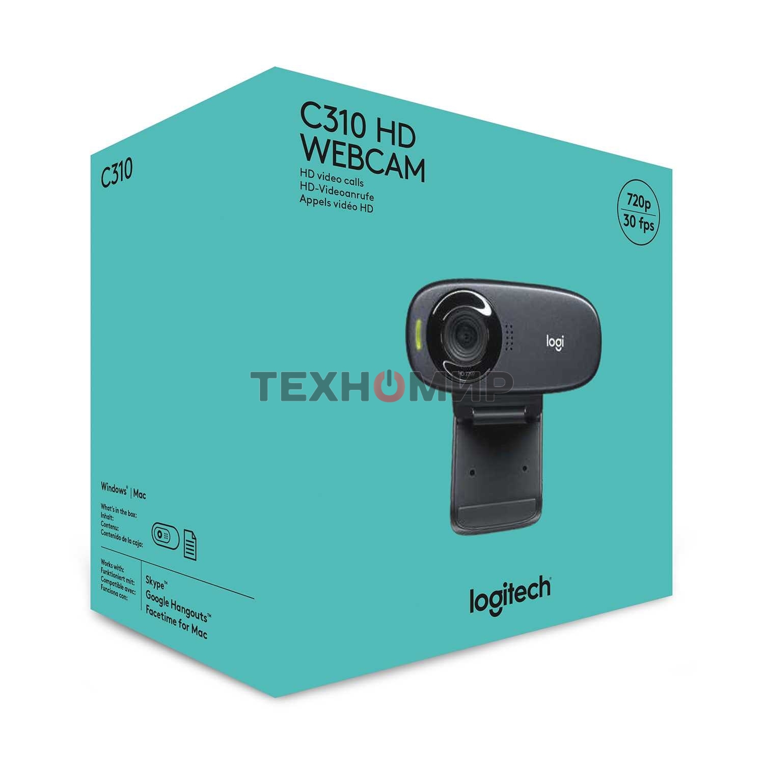Веб-камера Logitech C310 HD 1280x720, 30 кадр/с, USB Type-A, микрофон (шумоподавление), автоосвещение, универсальное крепление