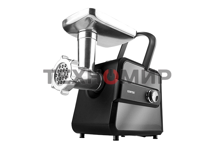 Мясорубка электрическая Centek CT-1623 серый, 2200 Вт, 2.2 кг/мин, реверс, защита от перегрузки, металлический лоток, насадки - 4