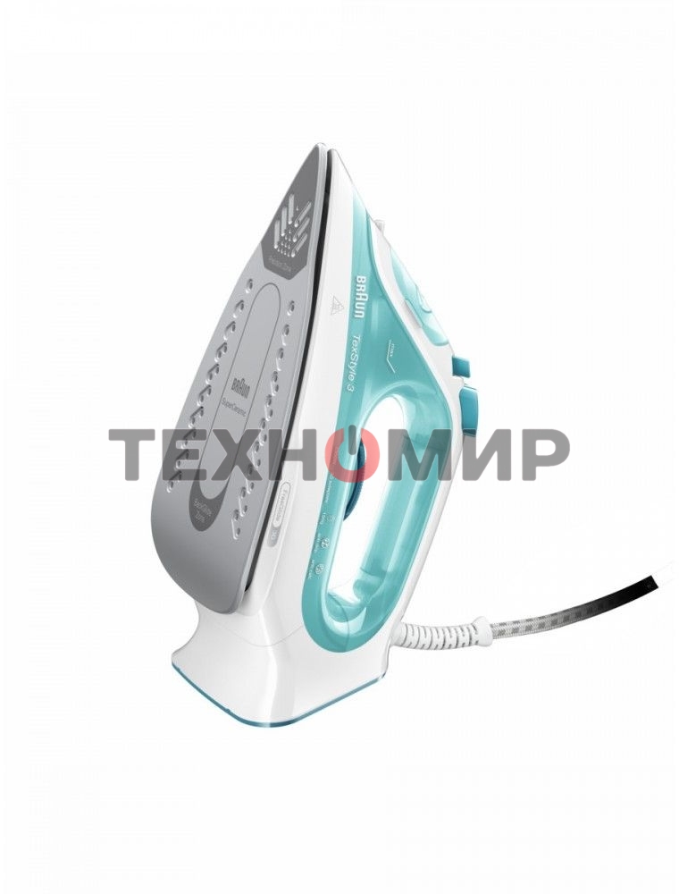 Утюг Braun SI 3041 GR TexStyle 3 белый/бирюзовый, 2350 Вт, 45 г/мин, 150 г/мин, 270 мл
