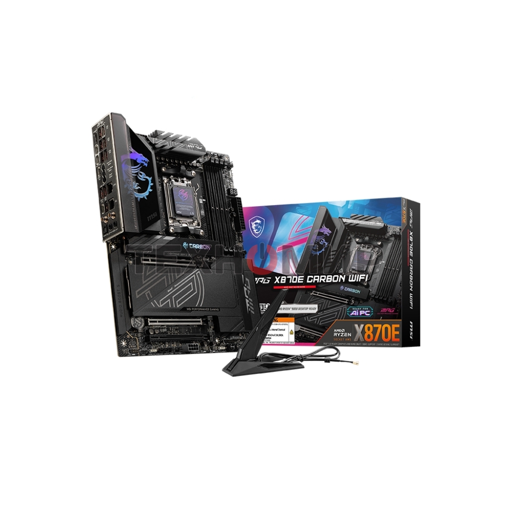 Материнская плата MSI MPG X870E CARBON WIFI, AM5, AMD X870E, 4xDDR5, 4xSATA, 4xM.2, 1xPCIe 5.0 x16, 1xPCIe 5.0 x4, 1xPCIe 4.0 x4, 1xHDMI, 2xUSB-C, 2x1Gb LAN, 9xUSB 3.2 Gen 2, 2xUSB4, 2x3.5 мм, 7.1, ATX