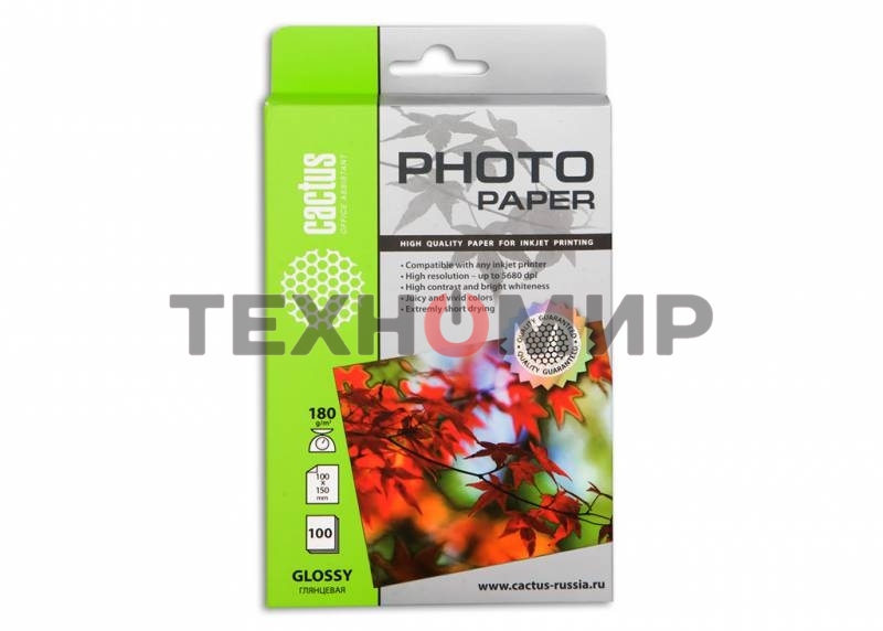Фотобумага Cactus CS-GA6180100 A6/180г/м2/100л. глянцевая для струйной печати