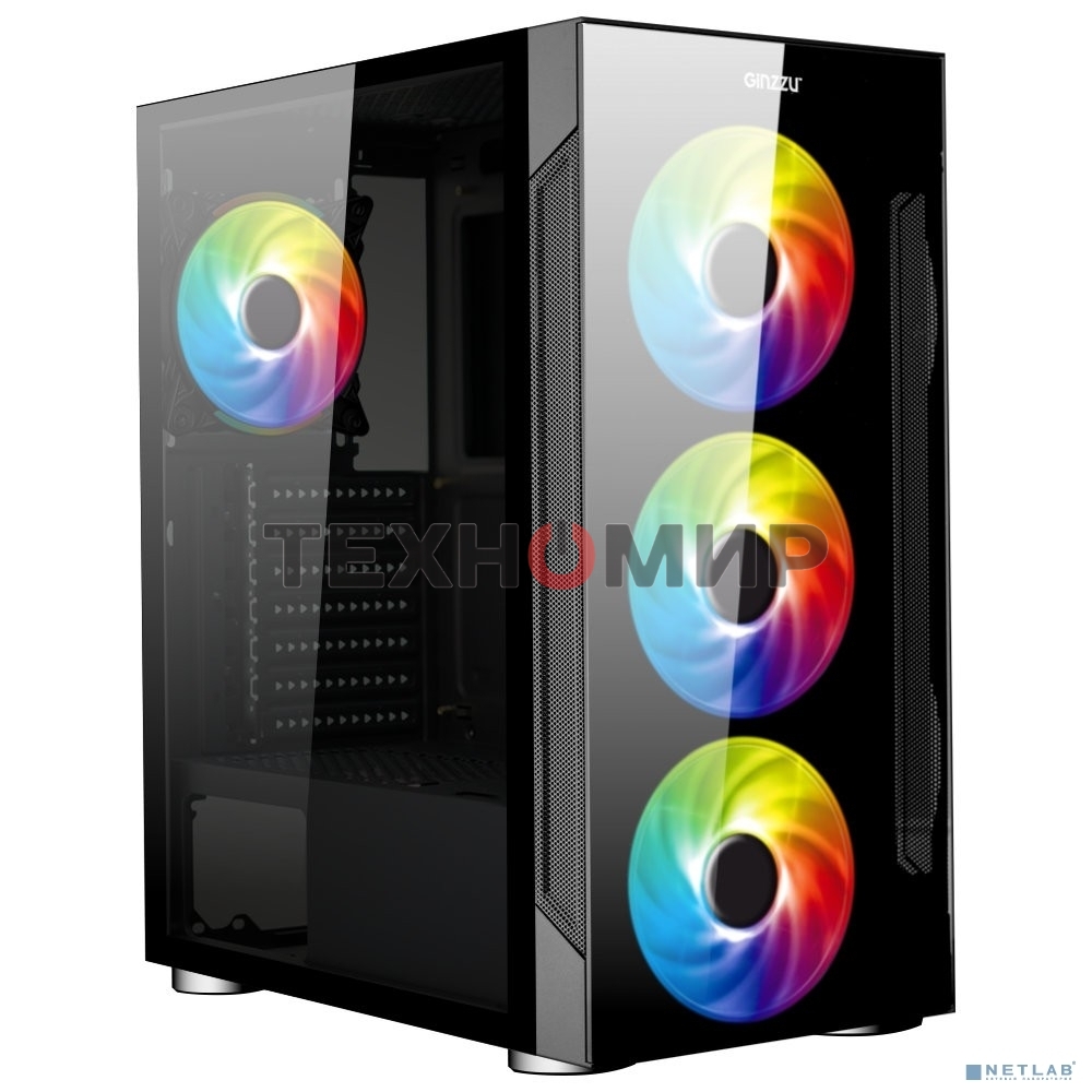 Компьютерный корпус Ginzzu CL280 FAN 12CM RGb*4 USB3.0 Window
