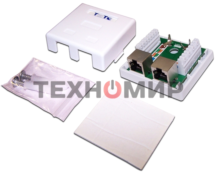 Настенная розетка, 2 порта RJ-45 категории 5е, STP, белая