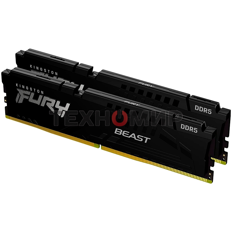 Оперативная память Kingston Fury Beast, DDR5, 32GB (2x16GB), 5200MHz, CL40, DIMM, радиатор, черный