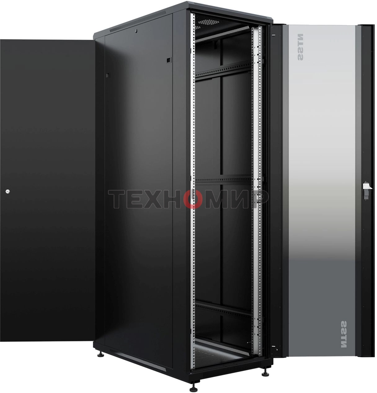 Шкаф серверный NTSS Премиум (NTSS-R42U80100GS-BL) напольный 42U 800x1000мм пер.дв.стекл металл 900кг черный 910мм 160кг 1987мм IP20 сталь