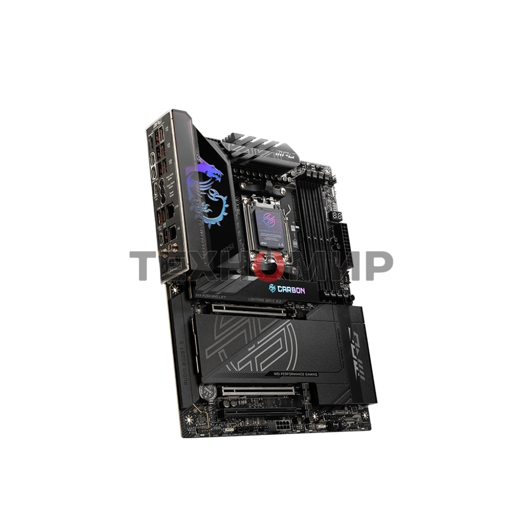 Материнская плата MSI MPG X870E CARBON WIFI, AM5, AMD X870E, 4xDDR5, 4xSATA, 4xM.2, 1xPCIe 5.0 x16, 1xPCIe 5.0 x4, 1xPCIe 4.0 x4, 1xHDMI, 2xUSB-C, 2x1Gb LAN, 9xUSB 3.2 Gen 2, 2xUSB4, 2x3.5 мм, 7.1, ATX