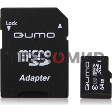 Флеш карта QUMO QM64GMICSDXC10U1 64Gb MicroSDXC Class 10 UHS-I, SD adapter