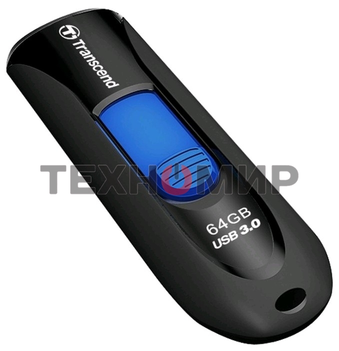 Флешка USB Transcend JetFlash 790 (TS64GJF790K), 64 Gb, USB 3.0, R/W 90/40, черный/синий