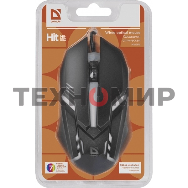 Мышь проводная Defender Hit MB-550 черный, 1600 dpi, USB, кнопки - 4