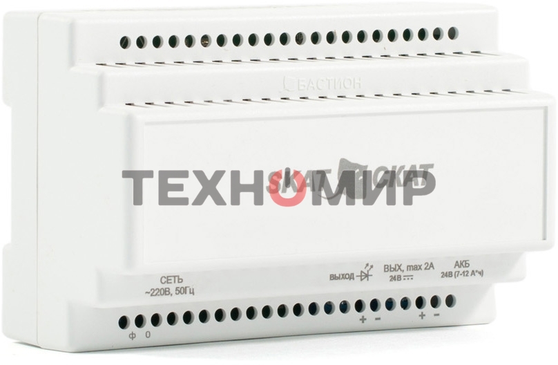 Источник бесперебойного питания SKAT-24-2,0 DIN 24В 2А пластиковый корпус под DIN рейку 35 мм SKAT-24-2,0 DIN power supply 24V 2A plastic case for 35 мм DIN rail