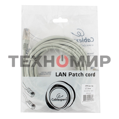 Патч-корд FTP Cablexpert cat.5e, 5м, литой, многожильный серый