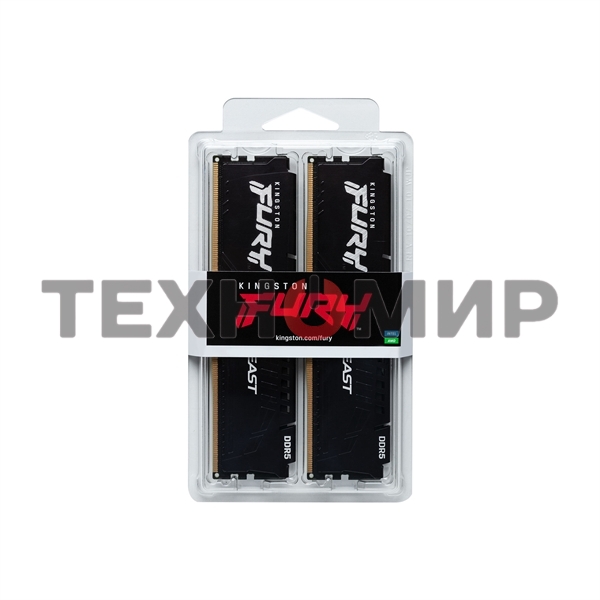 Оперативная память Kingston Fury Beast, DDR5, 64GB (2x32GB), 5200MHz, CL40, DIMM, с радиаторами, черный