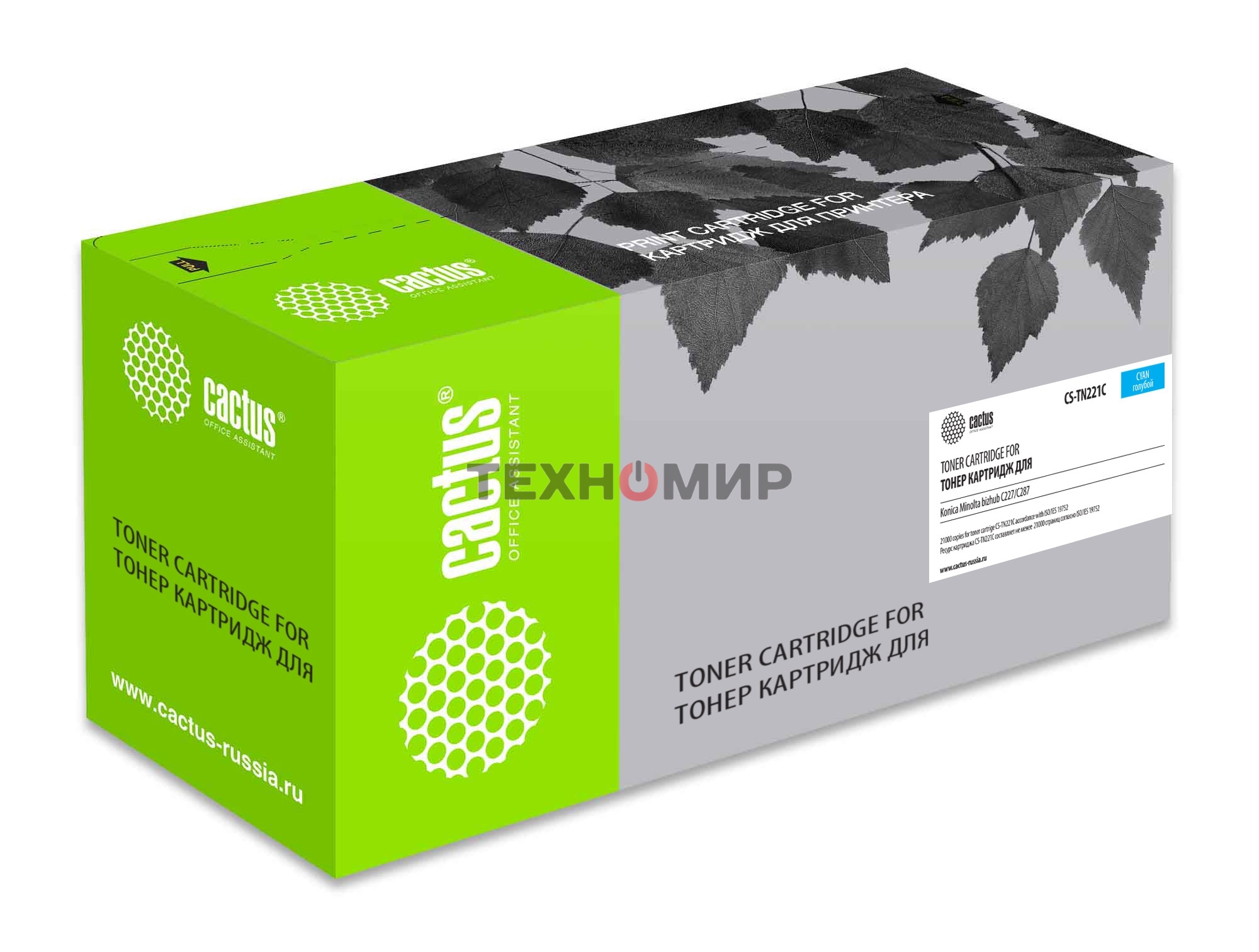 Картридж лазерный Cactus CS-TN221C голубой (21000 стр.) для Konica Minolta bizhub C227/C287