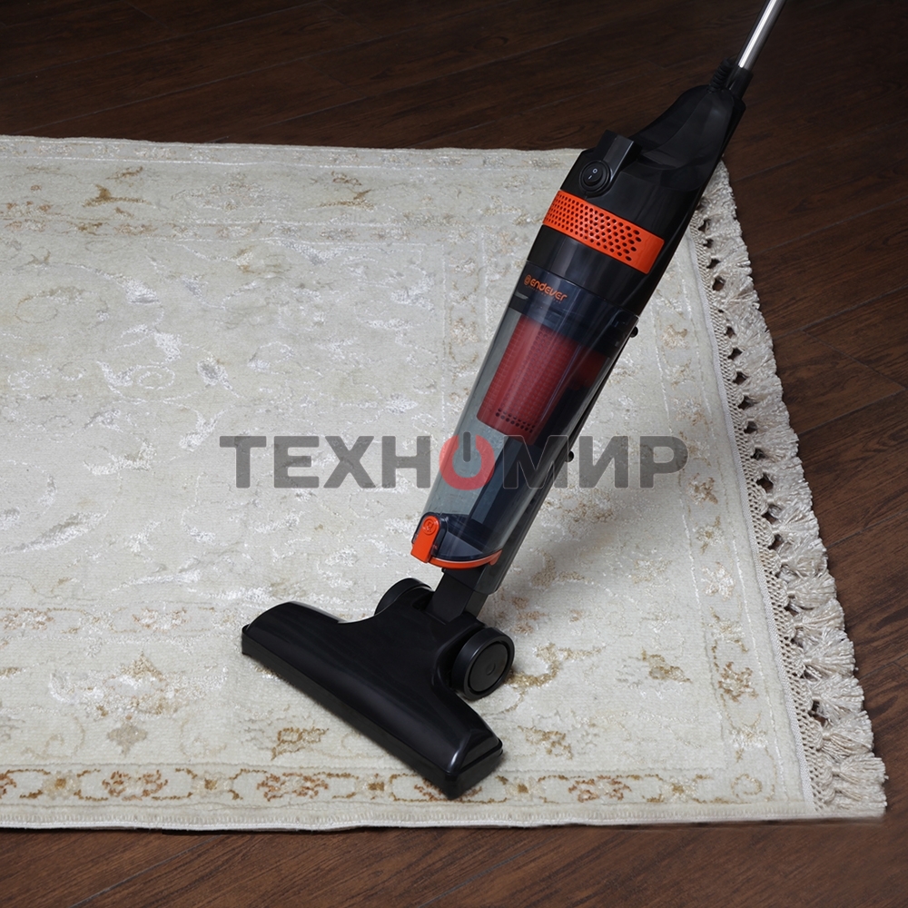 Пылесос вертикальный циклонного типа Endever SkyClean VC-294 черный/оранжевый, питание от сети, 120 Вт, уборка сухая, пылесборник 1.5 л