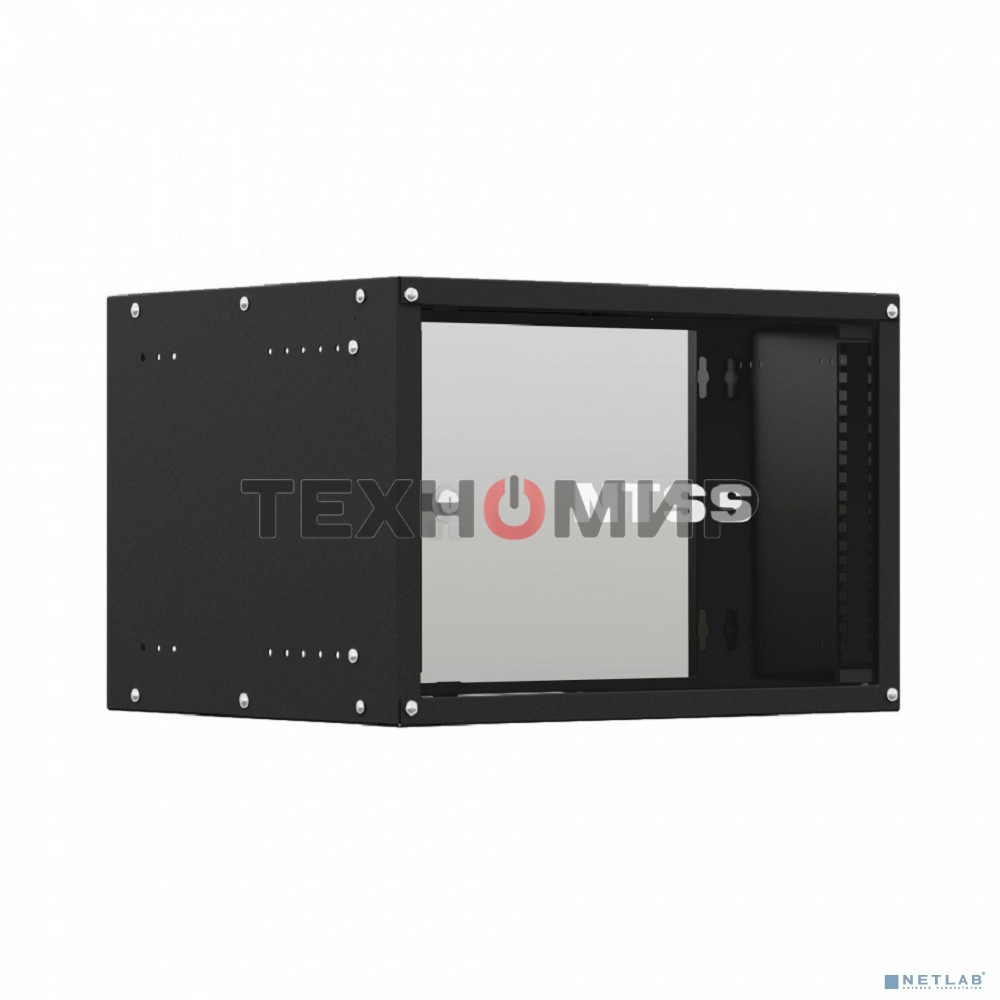 Шкаф коммутационный NTSS Lime (NTSS-WL6U5545GS-BL) настенный 6U 550x450 мм пер. дв. стекл несъемн. бок. пан. 30 кг черный 370 мм 9.6 кг 110 град. 370 мм IP20 сталь