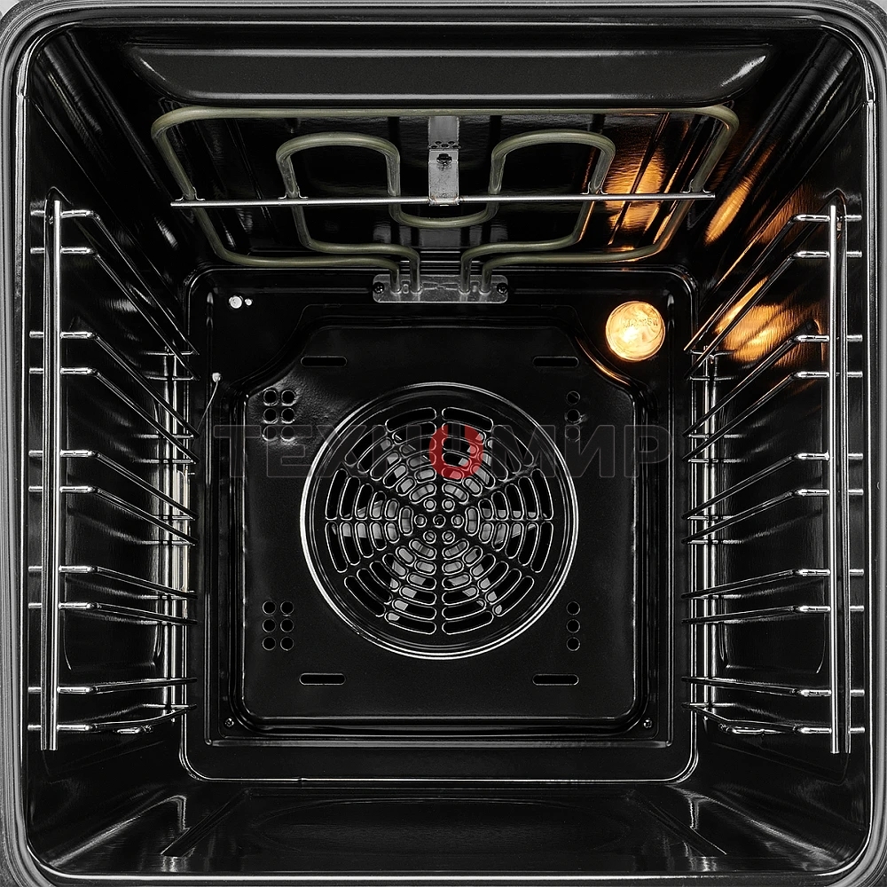 Встраиваемый духовой шкаф Monsher MOE 4563 Noir, электрический, High-Tech, объем 50 л, конвекция, гриль, 3 стекла в дверце, съемные стекла, съемная дверца, телескопические направляющие, черный