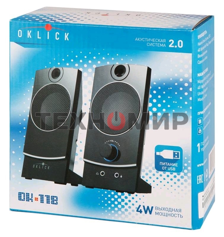 Акустическая система Oklick OK-118 2.0 черный 4Вт