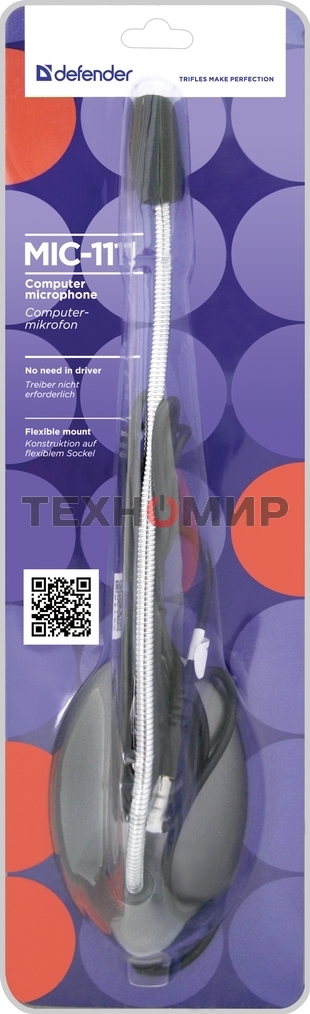 Микрофон компьютерный Defender MIC-111, серый, кабель 1,5 м