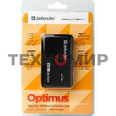 Кард-ридер Defender Optimus/черный/CF/MMC/MS/MS Duo/MS Micro M2/MS Pro/MS Pro Duo/RS-MMC/SD/SDHC/micro-SD/mini-SD/miсro-SDHC/USB 2.0 A(M)/черный