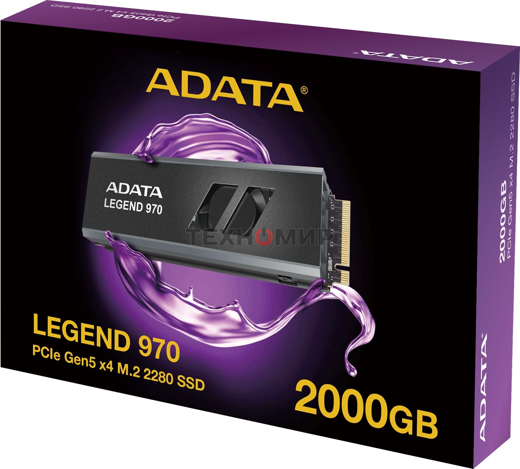 Накопитель SSD ADATA LEGEND 970, 2Tb, PCIe 5.0 x4, M.2 2280, NVMe, R/W 10000/10000, с радиатором