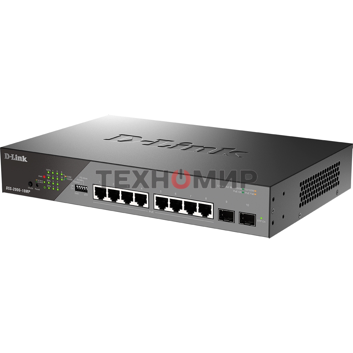 Коммутатор сетевой Smart L2 Surveillance Switch 8х1000Base-T PoE, 2x1000Base-X SFP, PoE Budget 130W, Long-range PoE up to 250m