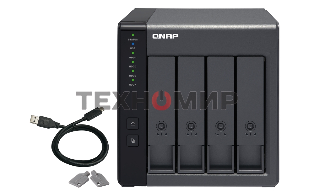 Полка расширения сетевого хранилища без дисков channel QNAP DAS TR-004 4 Bay 2.5/3.5 SATA Type-C USB 3.1 Gen 1 (5 Gb/s) Direct Attached Storage with Hardware RAID