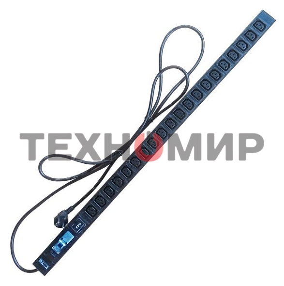 Вертикальный блок розеток, 20xC13, 250V, 16A, шнур 3 метра, вилка Schuko