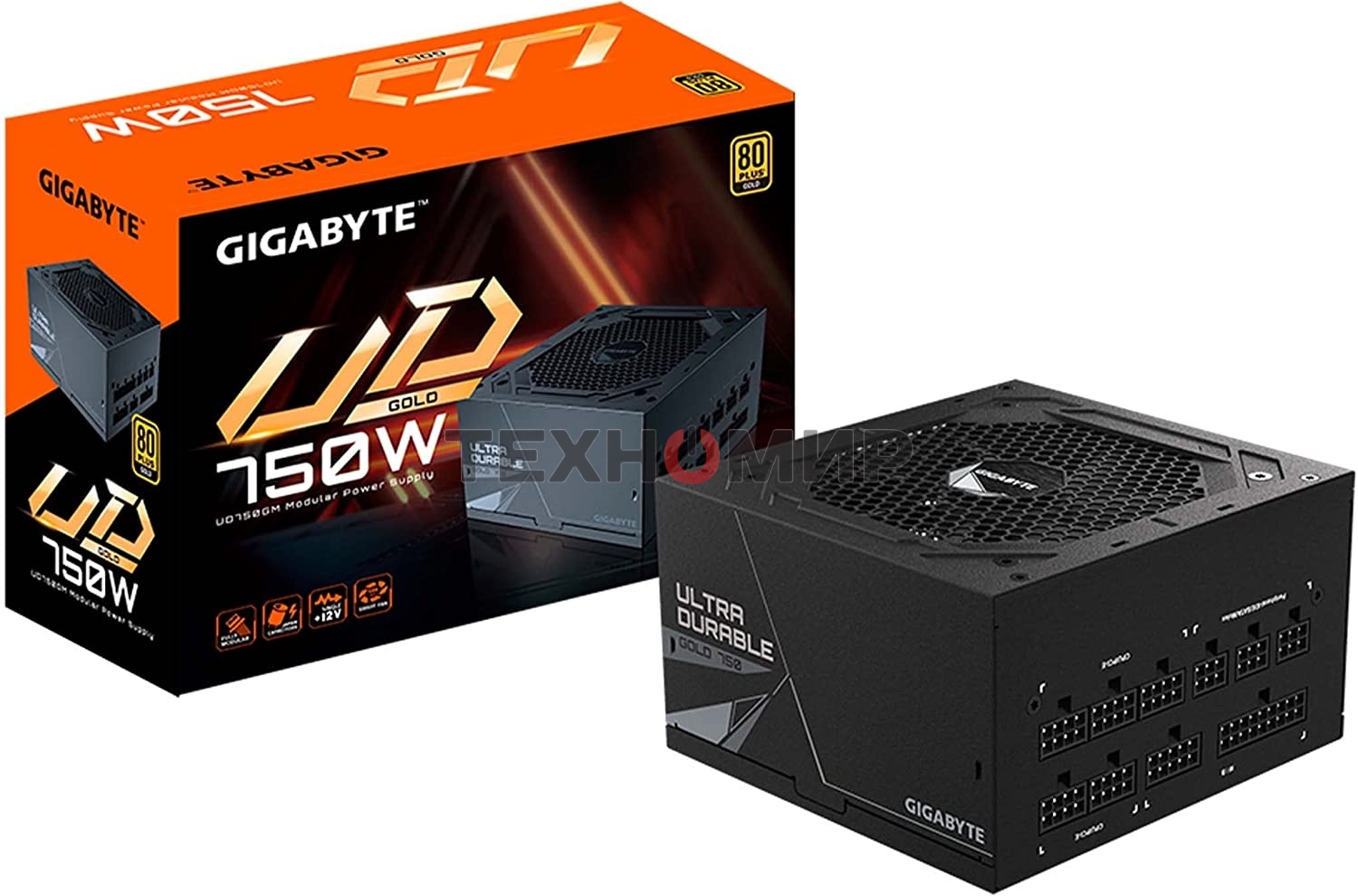 Блок питания Gigabyte ATX 750W GP-UD750GM 80+ gold 24+2x(4+4) pin APFC 120мм fan 8xSATA Cab Manag RTL