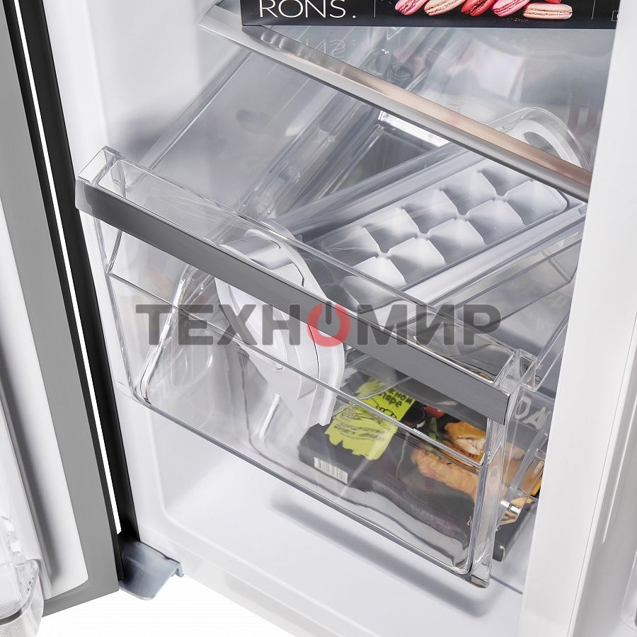 Холодильник Maunfeld MFF177NFSB черный глянц. двухкамерный 263/170л морозилка сбоку, No Frost, Side by Side