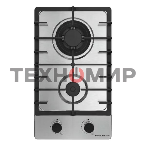 Газовая варочная панель Kuppersberg FS 36 X, газ, High-Tech, 29 см, автоматический электроподжиг, газ-контроль, форсунки под сжиженый газ, SABAF конфорки, чугунные решетки, цвет нержавеющая сталь, цвет фурнитуры черный
