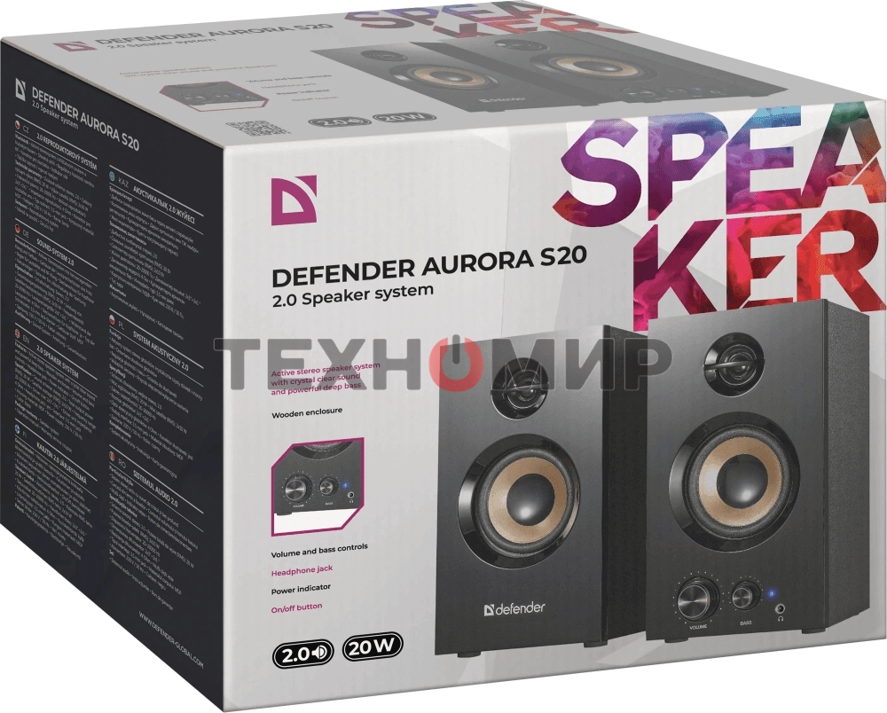 Акустическая система Defender AURORA S20 2x10 Вт RMS,20-20000 Гц, разъем для наушников