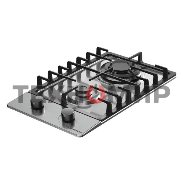 Газовая варочная панель Kuppersberg FS 36 X, газ, High-Tech, 29 см, автоматический электроподжиг, газ-контроль, форсунки под сжиженый газ, SABAF конфорки, чугунные решетки, цвет нержавеющая сталь, цвет фурнитуры черный