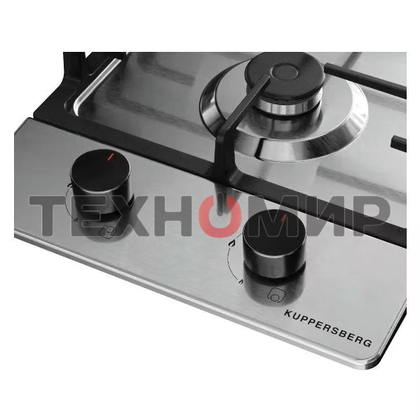 Газовая варочная панель Kuppersberg FS 36 X, газ, High-Tech, 29 см, автоматический электроподжиг, газ-контроль, форсунки под сжиженый газ, SABAF конфорки, чугунные решетки, цвет нержавеющая сталь, цвет фурнитуры черный