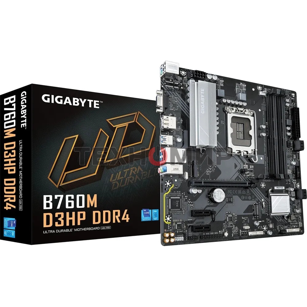 Материнская плата Gigabyte B760M D3HP DDR5, LGA 1700, Intel B760, 4xDDR5, 4xSATA, 2xM.2, 1xPCIe 4.0 x16, 1xPCIe x1, 1xHDMI, 1xVGA, 1xDP, 1x 1Gb LAN, 3xUSB-A 3.2 Gen 1, 2xUSB-A 2.0, 3x3.5 мм, 7.1, mATX