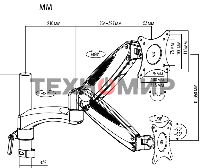 Кронштейн для монитора/ноутбука Cactus CS-VM-LH08-BK черный 13