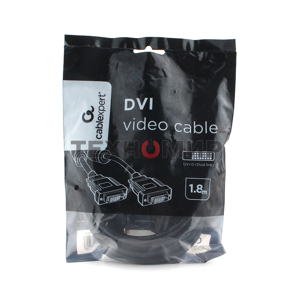 Кабель DVI-D dual link Cablexpert CC-DVI2L-BK-6, 25M/25M, 1.8м, CCS, черный, экран, феррит.кольца, пакет