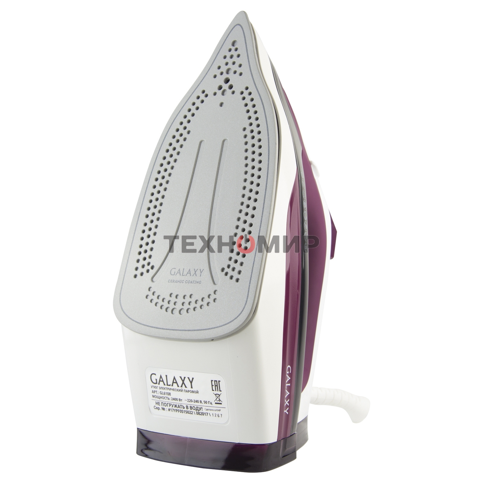 Утюг Galaxy Line GL 6108, бордовый с белым, паровой, 2400 Вт, постоянный пар 50 г/мин, паровой удар 230 г/мин, функции: автоотключение, самоочистка, антикапля, антинакипь, вертикальное отпаривание, индикатор автоотключения, индикатор нагрева, функция увла