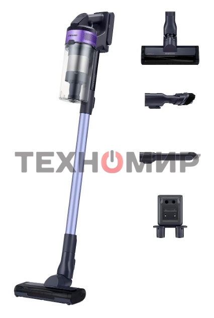 Пылесос вертикальный Samsung VS15A6031R4/EV фиолетовый/черный, питание от аккумулятора, 150 Вт, уборка сухая, пылесборник 0.8 л, работа от АКБ max 40 мин.