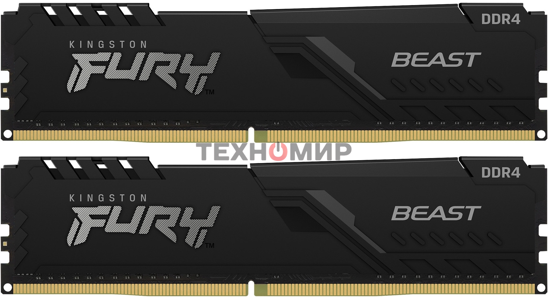 Оперативная память Kingston Fury Beast, DDR4, 16GB (2x8GB), 3200MHz, CL16, DIMM, с радиатором, черный