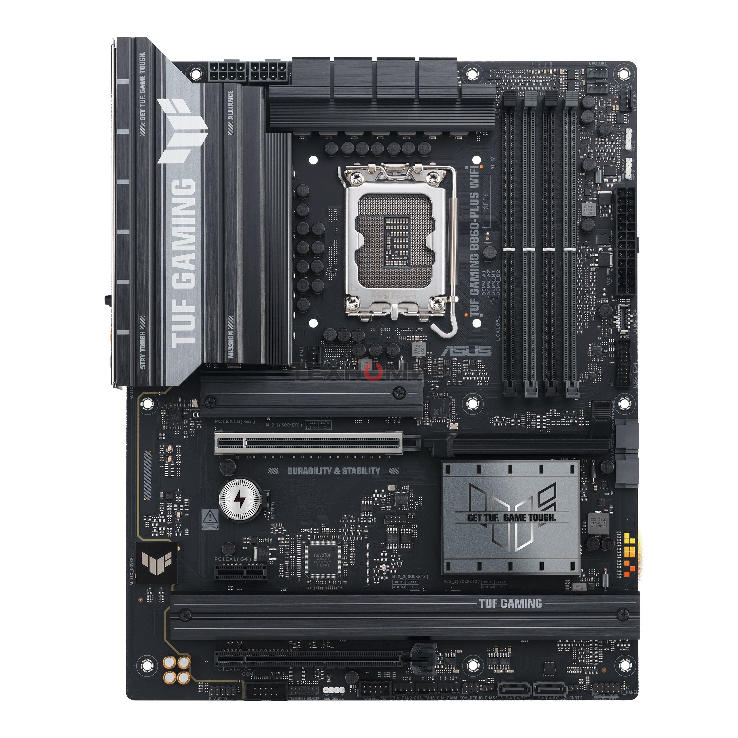 Материнская плата ASUS TUF GAMING B860-PLUS WIFI, LGA 1851, Intel B860, 4xDDR5, 4xSATA, 3xM.2, 1xPCIe 5.0 x16, 1xPCIe 4.0 x16, 1xDP, 1xHDMI, 1x 2.5Gb LAN, 1xUSB 20Gbps, 2xUSB 10Gbps, 3xUSB 5Gbps, 2xUSB 2.0, 5x3.5 мм, 7.1, ATX